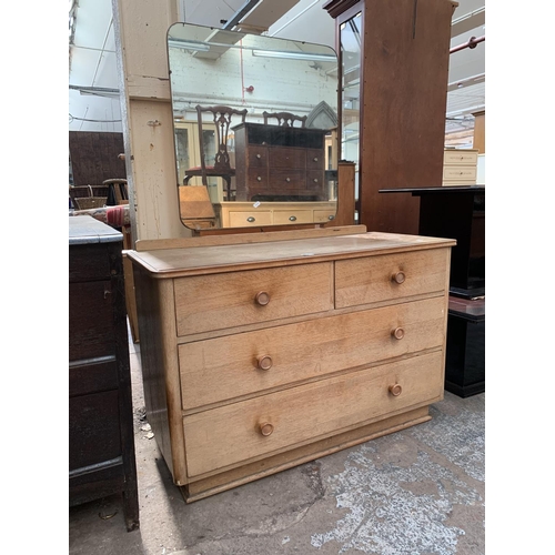 127 - A mid 20th century Dutch Meubelfabriek Bergschenhoek oak dressing chest with upper mirror  - approx.... 