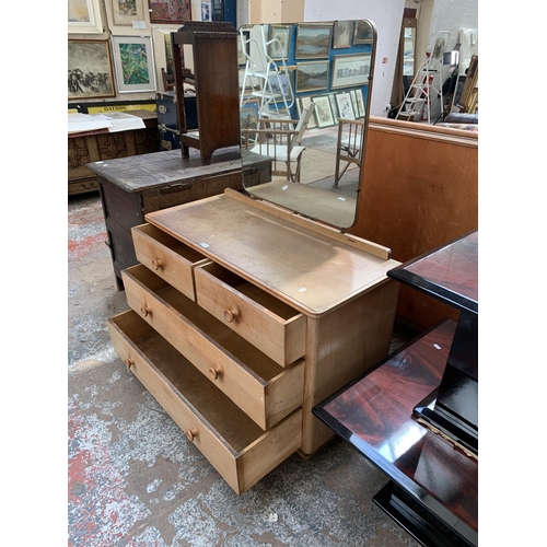 127 - A mid 20th century Dutch Meubelfabriek Bergschenhoek oak dressing chest with upper mirror  - approx.... 