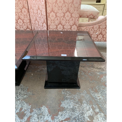 128 - Two Art Deco style high gloss lacquered rosewood effect occasional tables - largest approx. 43cm hig... 