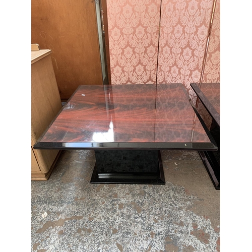 128 - Two Art Deco style high gloss lacquered rosewood effect occasional tables - largest approx. 43cm hig... 