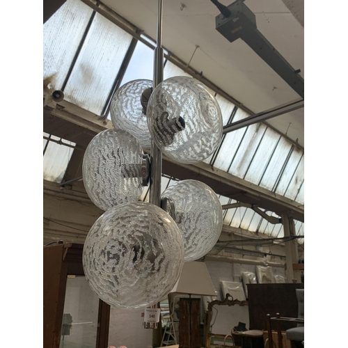 140 - A mid 20th century German Hustadt Leuchten chrome and glass ceiling pendant light - approx. 109cm hi... 