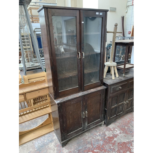 141 - Four pieces of house clearance furniture, one oak sideboard, one mahogany tea trolley, one 1930s oak... 