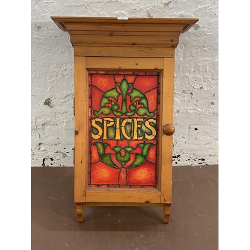 143 - A modern pine wall mountable spice cabinet with hand painted front - approx. 85cm high x 55cm wide x... 