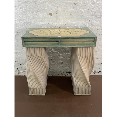 146 - A French style hand painted wooden and cane console table - approx. 82cm high x 50cm wide x 46cm dee... 