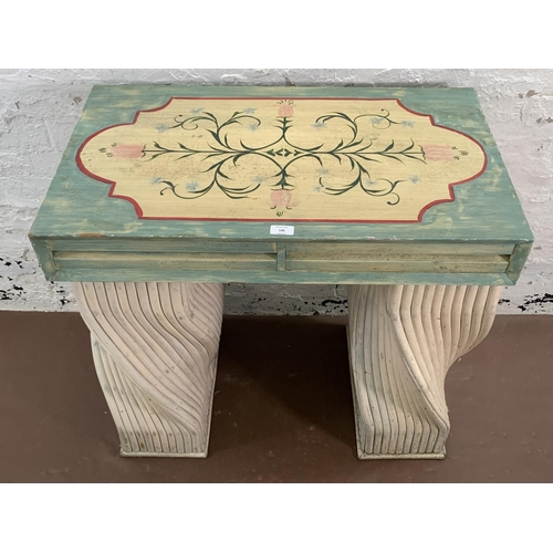 146 - A French style hand painted wooden and cane console table - approx. 82cm high x 50cm wide x 46cm dee... 