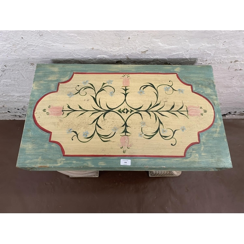 146 - A French style hand painted wooden and cane console table - approx. 82cm high x 50cm wide x 46cm dee... 