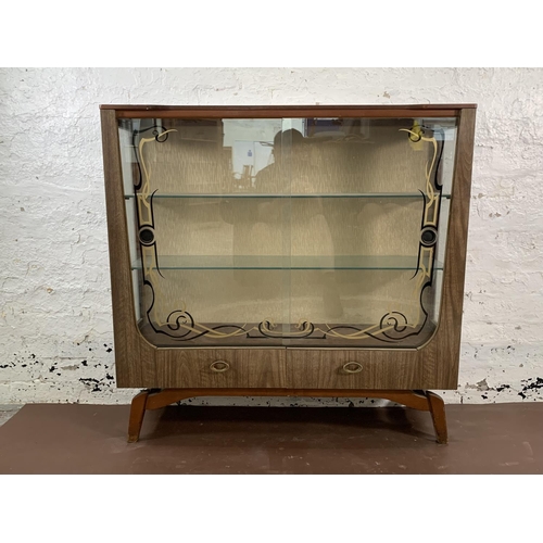 156 - A mid 20th century melamine and glass display cabinet - approx. 104cm high x 107cm wide x 30cm deep