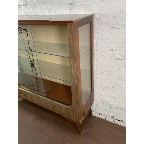 156 - A mid 20th century melamine and glass display cabinet - approx. 104cm high x 107cm wide x 30cm deep