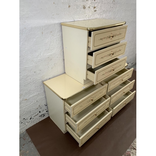 163 - Three mid/late 20th century white floral pattern melomine bedside chests of drawers - approx. 58cm h... 