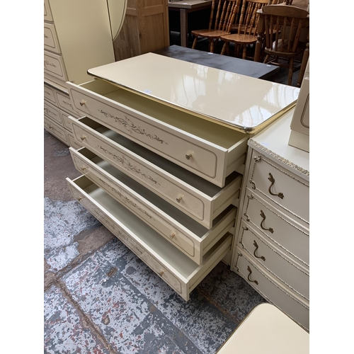 164 - A mid/late 20th century white floral pattern chest of drawers - approx. 80cm high x 100cm wide x 47c... 