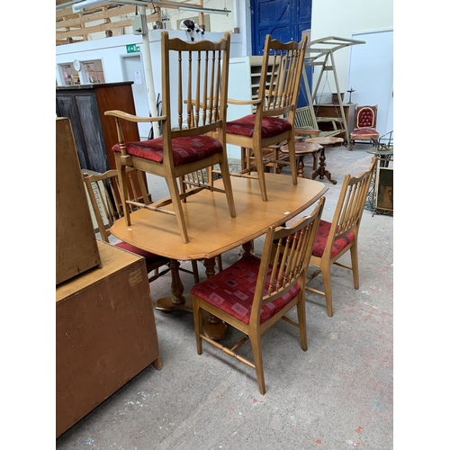 169 - A Stag Madrigal extending dining table and six chairs - approx. 72cm high x 96cm wide x 152cm long