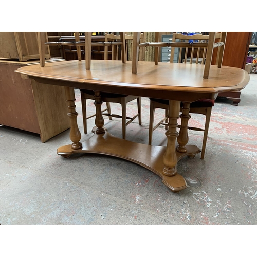 169 - A Stag Madrigal extending dining table and six chairs - approx. 72cm high x 96cm wide x 152cm long