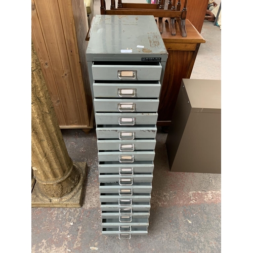175 - A Bisley grey metal fifteen drawer office filing cabinet - approx. 94cm high x 28cm wide x 41cm deep