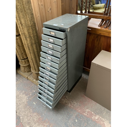175 - A Bisley grey metal fifteen drawer office filing cabinet - approx. 94cm high x 28cm wide x 41cm deep