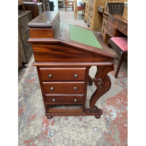 184 - A 19th century style mahogany Davenport desk with green leather writing surface and carved supports ... 