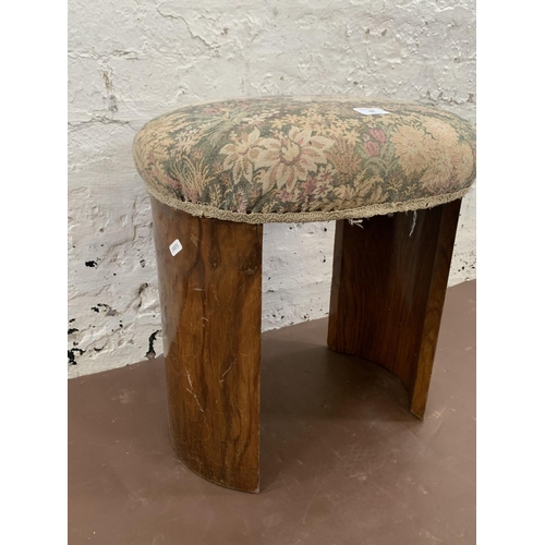 187 - An Art Deco walnut and fabric upholstered dressing table stool - approx. 49cm high x 49cm wide x 39c... 
