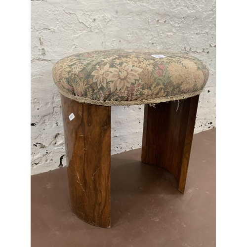 187 - An Art Deco walnut and fabric upholstered dressing table stool - approx. 49cm high x 49cm wide x 39c... 