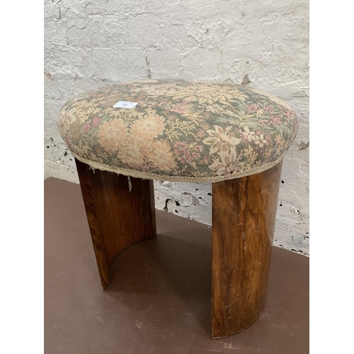 187 - An Art Deco walnut and fabric upholstered dressing table stool - approx. 49cm high x 49cm wide x 39c... 