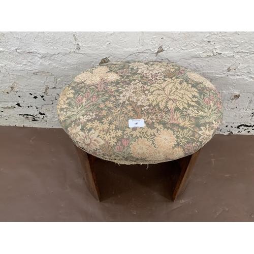 187 - An Art Deco walnut and fabric upholstered dressing table stool - approx. 49cm high x 49cm wide x 39c... 