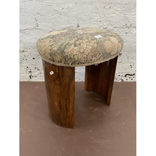 187 - An Art Deco walnut and fabric upholstered dressing table stool - approx. 49cm high x 49cm wide x 39c... 