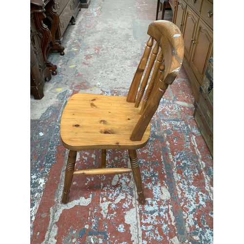 189 - A pine rectangular dining table and three chairs - approx. 77cm high x 68cm wide x 106cm long