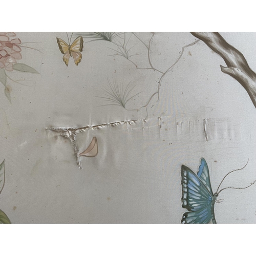 19 - A large Chinese silk watercolour on panel acquired from Ritz Paris - approx. 320cm high x 136cm wide
