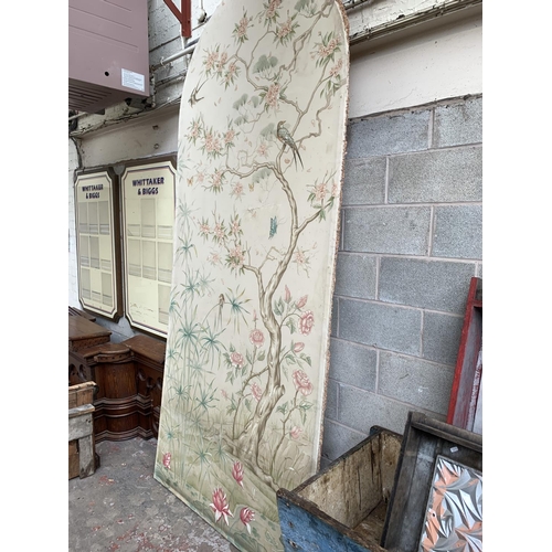 19 - A large Chinese silk watercolour on panel acquired from Ritz Paris - approx. 320cm high x 136cm wide