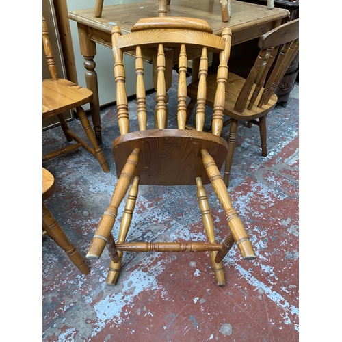 190 - Four pine spindle back farmhouse dining chairs