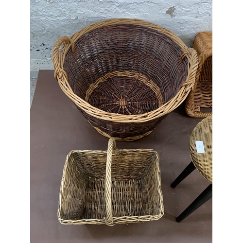 194 - Six pieces of woven furniture, five wicker baskets and one Lusty Product Lloyd Loom stool