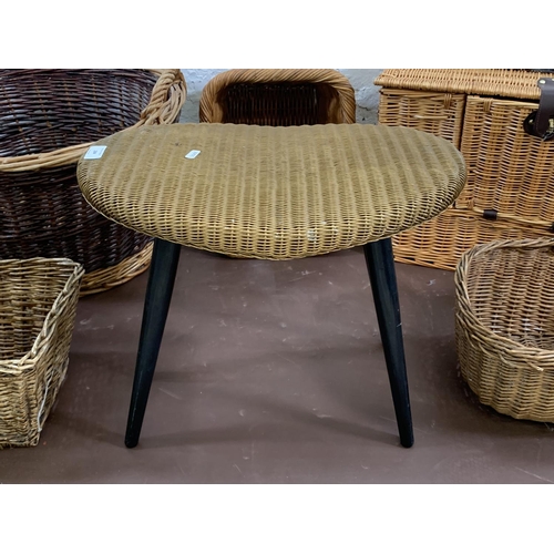 194 - Six pieces of woven furniture, five wicker baskets and one Lusty Product Lloyd Loom stool