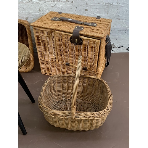 194 - Six pieces of woven furniture, five wicker baskets and one Lusty Product Lloyd Loom stool