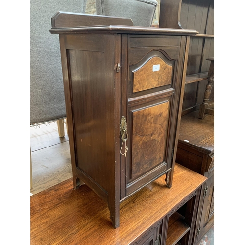 201 - An Edwardian mahogany and burr walnut bedside cabinet - approx. 83cm high x 46cm wide 38cm deep