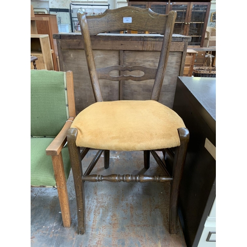 216 - Four pieces of antique and vintage furniture, one early 20th century ebonized bentwood child's chair... 