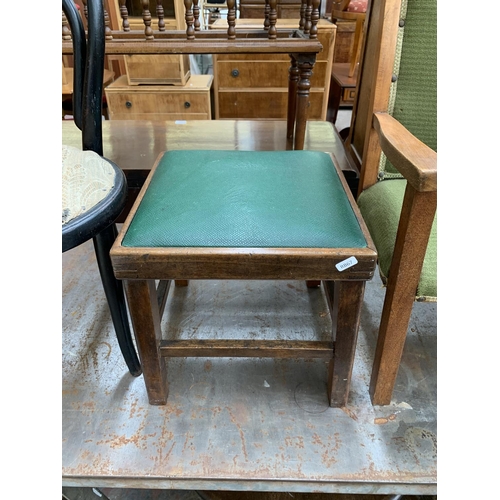 216 - Four pieces of antique and vintage furniture, one early 20th century ebonized bentwood child's chair... 