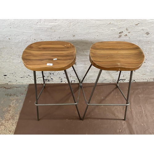 227 - A pair of modern hardwood and tubular metal barstools - approx. 80cm high x 40cm wide x 29cm deep