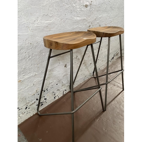 227 - A pair of modern hardwood and tubular metal barstools - approx. 80cm high x 40cm wide x 29cm deep