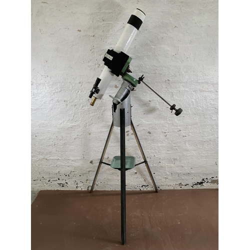 228 - A scratch built wood and metal telescope on tripod stand - approx. 180cm high