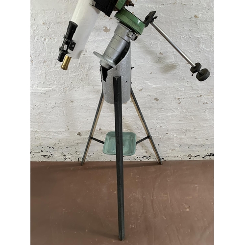 228 - A scratch built wood and metal telescope on tripod stand - approx. 180cm high