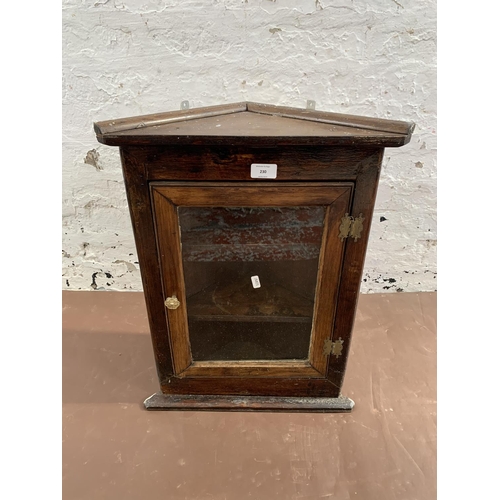 230 - A Georgian style stained wooden wall mountable corner cabinet - approx. 57cm high x 44cm wide x 23cm... 