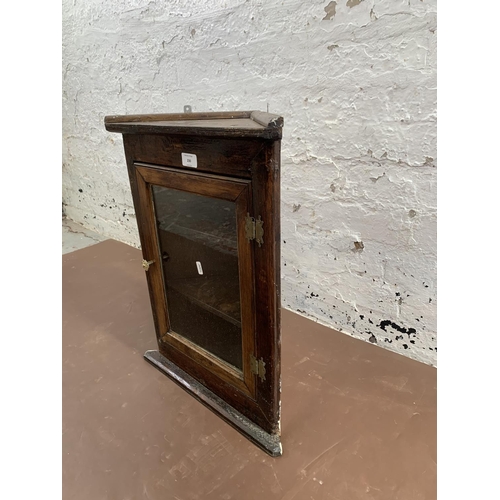 230 - A Georgian style stained wooden wall mountable corner cabinet - approx. 57cm high x 44cm wide x 23cm... 