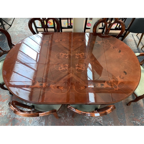 231 - An Italian style inlaid walnut effect pedestal dining table and six chairs - approx. 78cm high x 110... 