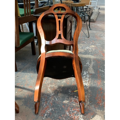 231 - An Italian style inlaid walnut effect pedestal dining table and six chairs - approx. 78cm high x 110... 