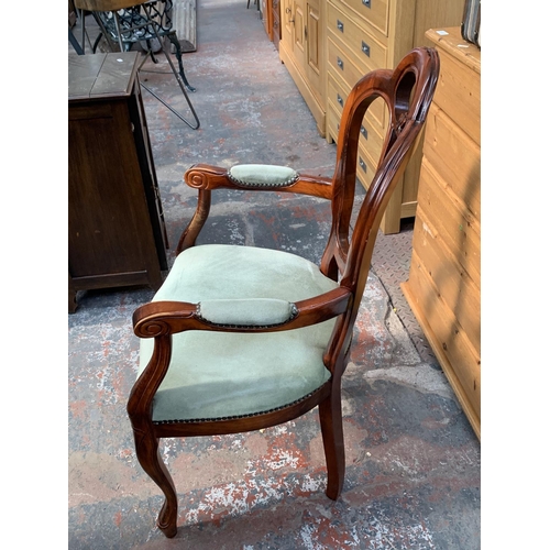 231 - An Italian style inlaid walnut effect pedestal dining table and six chairs - approx. 78cm high x 110... 