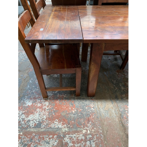 238 - An Indian sheesham wood extendable dining table and six chairs - approx. 76cm high x 90cm wide x 230... 