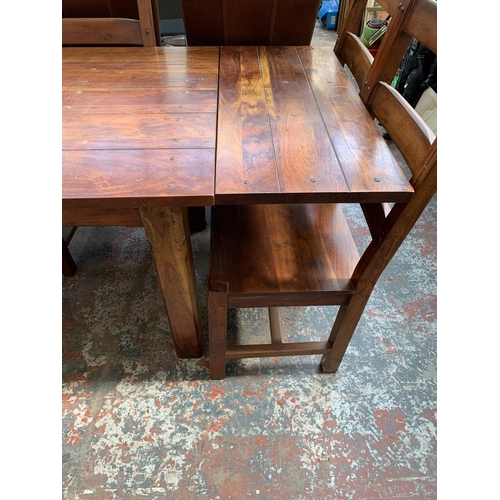 238 - An Indian sheesham wood extendable dining table and six chairs - approx. 76cm high x 90cm wide x 230... 