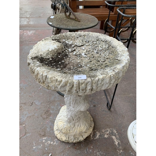 268 - A cast stone tree pedestal bird bath - approx. 66cm high x 40cm diameter