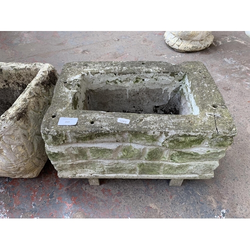 269 - Two cast stone garden planters - largest approx. 24cm high x 29cm wide 48cm long