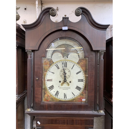 27 - An early 19th century Henry Blakeborough of Burnley inlaid mahogany cased grandfather clock with wei... 
