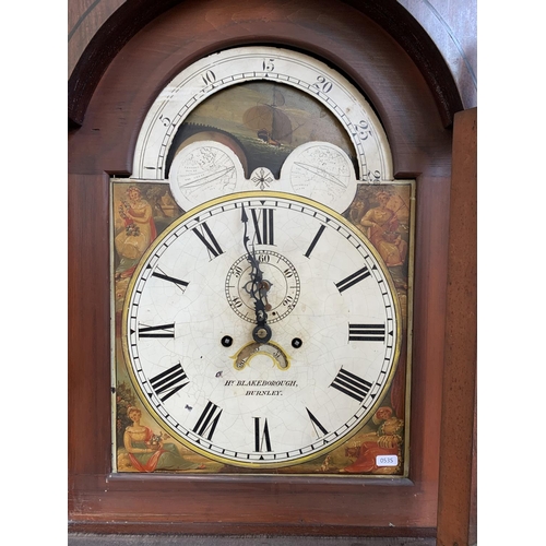 27 - An early 19th century Henry Blakeborough of Burnley inlaid mahogany cased grandfather clock with wei... 