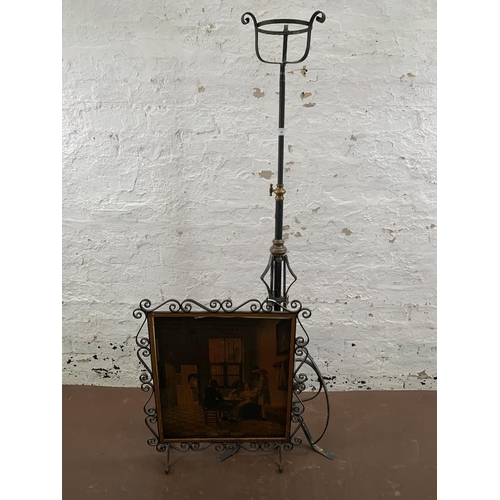 270 - Two wrought metal items, one 19th century telescopic tripod floor lantern - approx. 134cm high and o... 